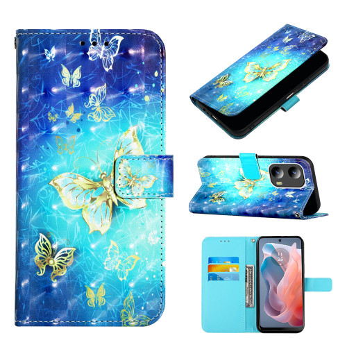 Moto G 5G 2024 3D Painting Horizontal Flip Leather Phone Case - Golden Butterfly
